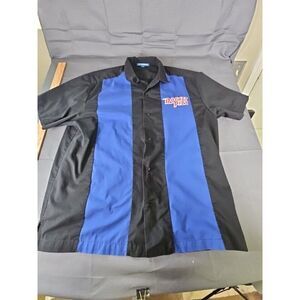 Rocket Fizz black blue button shirt on Port Authority Tag XL